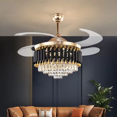 Ventilateur de plafond à moteur à courant continu rétractable moderne de 52 pouces LED 20W avec lumière