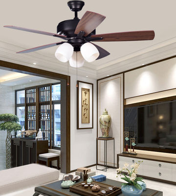 Ventilateur de plafond classique en laiton antique avec moteur à chaîne de traction légère